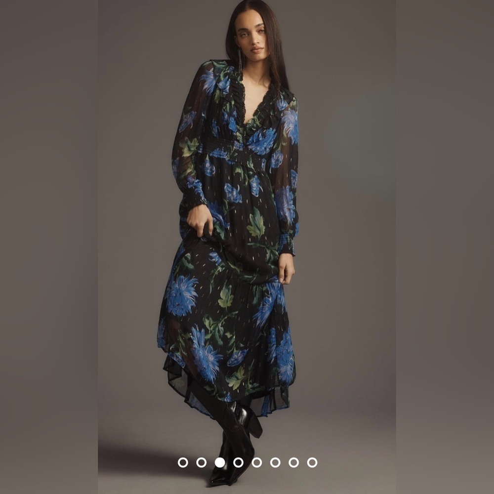 NWT XS  - The Odetta Ruffled V-Neck Dress by Anthropologie